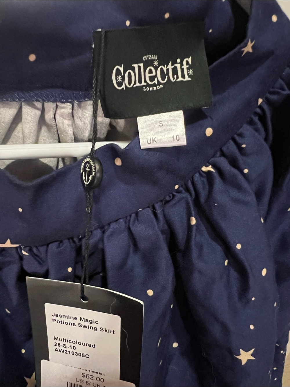 Collectif Navy potions Swing Skirt with Cream Stars & Dots